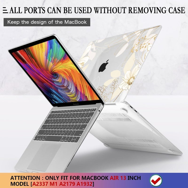 CISSOOK for MacBook Air 13 inch Case 2021 2020 2019 2018 Release Model A2337 A2179 A1932 with Retina Display +Touch ID, Plastic Hard Shell Case + Keyboard Cover for MacBook Air 13 M1, Golden Flowers - Image 5